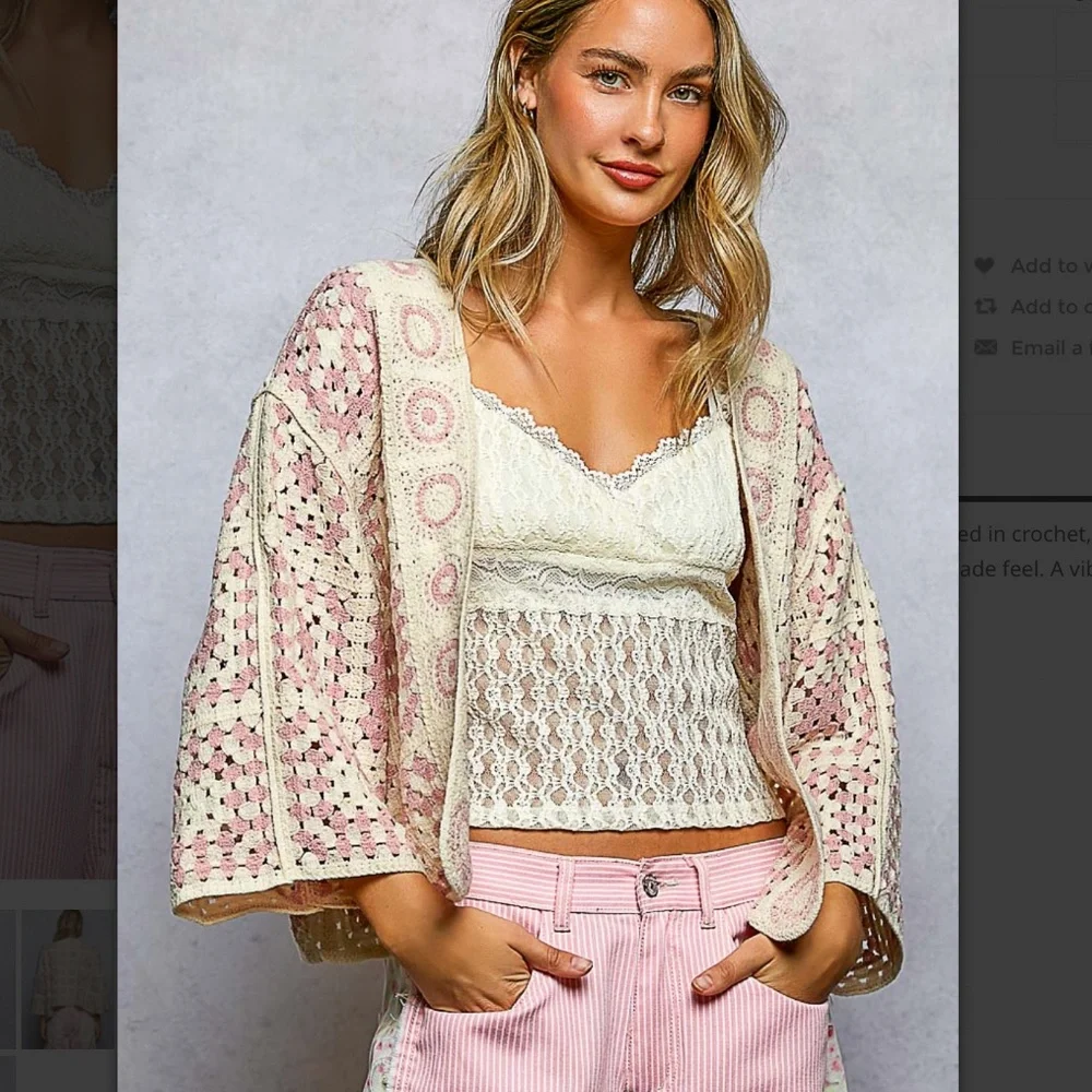 💲POL “ Shelly 3 “ POL Crochet Open Front Cardigan Granny Square Sweater 61
